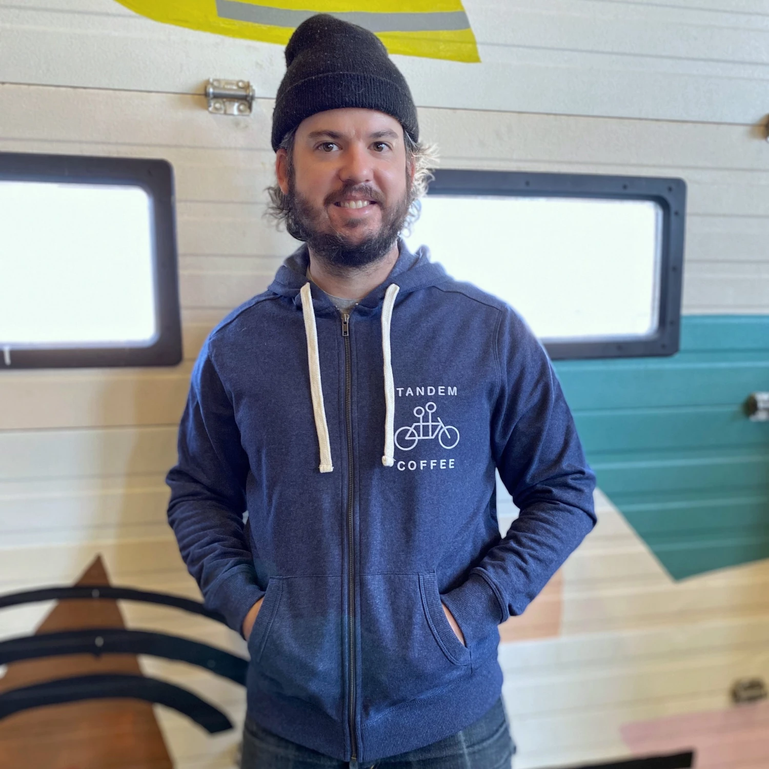 Tandem Coffee Roasters Wearables Blue Zip-Up 100% Recycled Hoodie 1 Tandem Coffee Roasters Wearables Blue Zip-Up 100% Recycled Hoodie